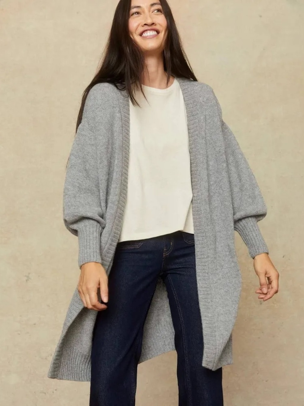 Christy Dawn Gray Balloon Sleeve Open-Front Cardigan Elsie medium
